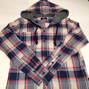 Quicksilver Hooded Button-Down Flannel Shirt Small
